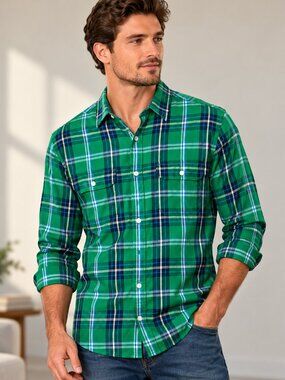Urban Pipeline Men's Green Checkered Shirt Men Shirts Casual 100% Cotton